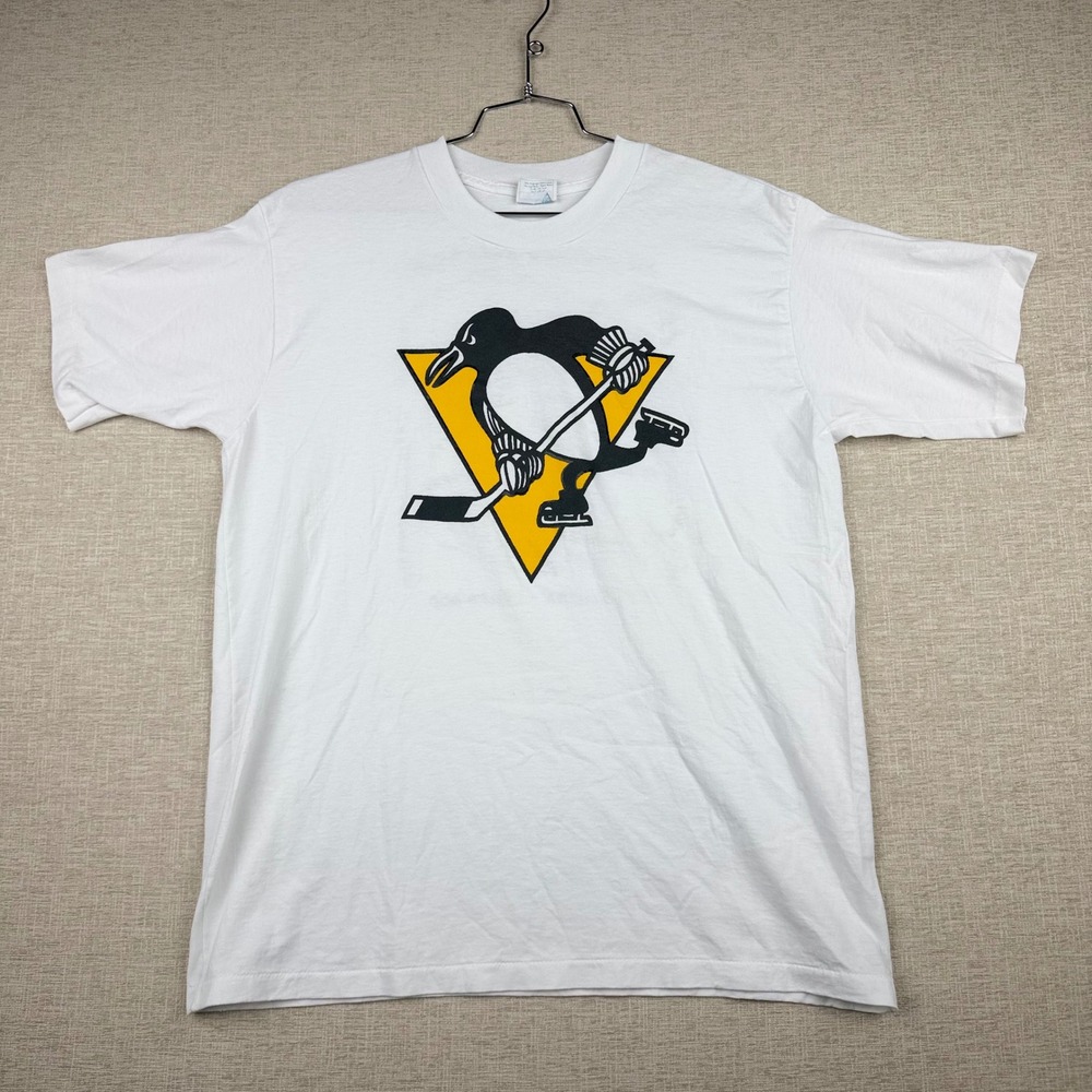 VTG 90s Pittsburgh Penguins T Shirt Single Stitch USA Mike Lange Catchphrases L